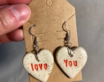 Ceramic handmade WORD earrings- LOVE YOU