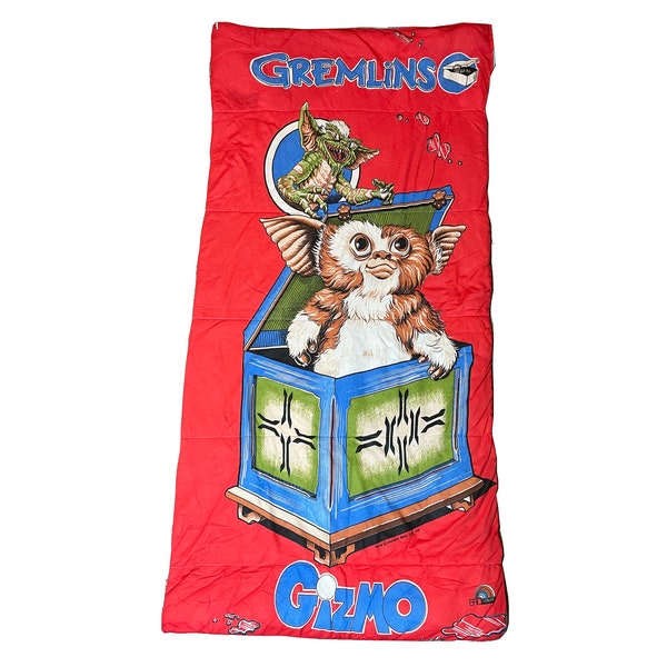 Vintage 1984 Gizmo Gremlins Movie Kids Sleeping Bag Blanket Warner Bros 80s Collector Collectible