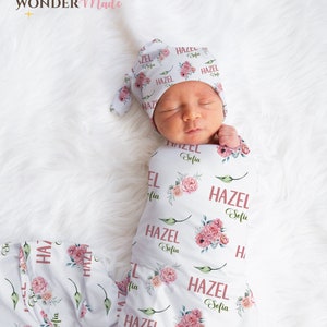 Pink Rose Baby Swaddle Blanket Set: Floral Nursery, Girl Shower Gift