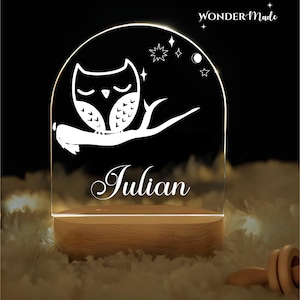 Custom Owl Night Light for Kids – Personalized Woodland Decor, Toddler Gift, and Children&#39;s Bedroom Nightlight
