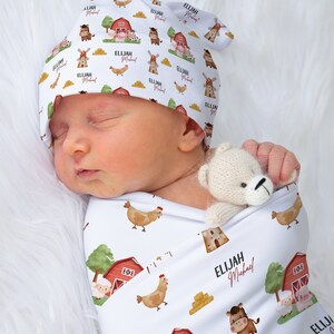 Personalized Farm Baby Blanket Swaddle Set