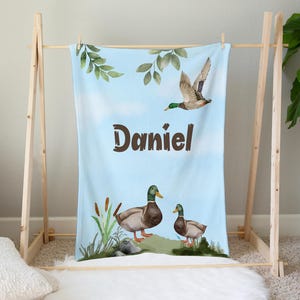 Mallard Duck Blanket, Duck Swaddle Baby Blanket, Personalized Name Blanket, Duck Hunter Baby Blanket, Duck Nursery Decor