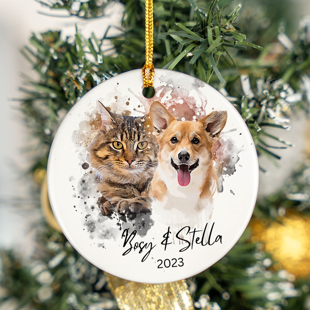 Pet Portrait Ornament One or Two Pets Memorial Ornament Cat Dog Photo