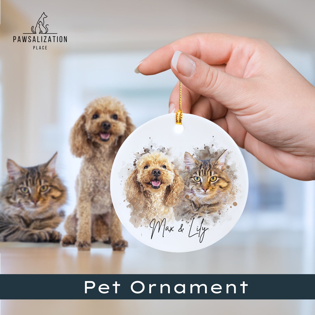 Pet Portrait Ornament One or Two Pets Memorial Ornament Cat Dog Photo