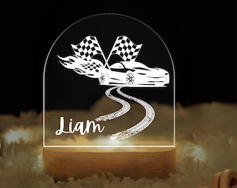 Personalized Racing Car Night Light: Custom Kids Room Decor