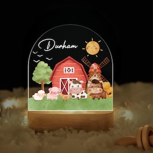 Personalized Farm Night Light: Kids LED Lamp, Nursery Decor