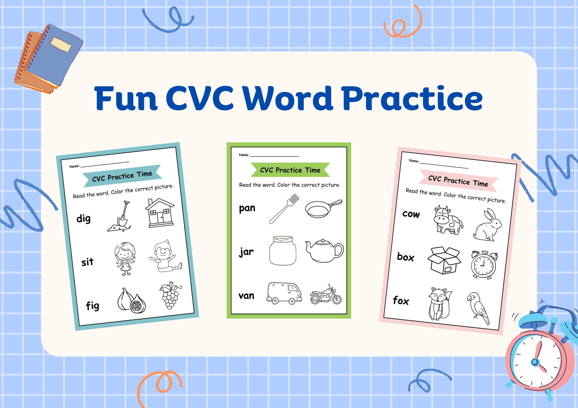 CVC Words Color CVC Worksheet Printable Learn to Read - Etsy