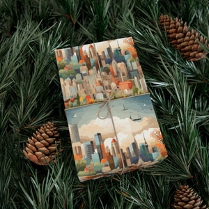 Confezione regalo con skyline della città: design urbano moderno e unico su carta riciclata di alta qualità