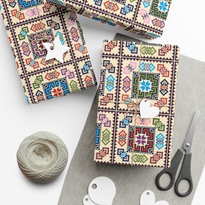 Gaza Aid Eco-Friendly Tatreez Boxes Wrapping Paper | Palestinian Embroidery Design | Recycled Paper