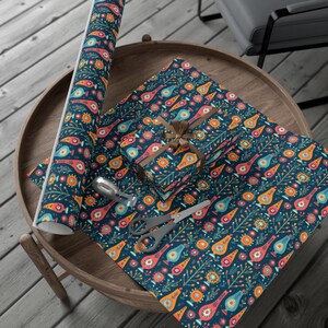 Eastern European-Inspired Folk Art Gift Gift Wrap - Retro Unique Design for Birthdays, Cultural Celebrations