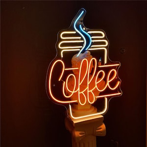 Letreiro de néon para café com design de contorno de xícara para decoração de parede de café, bar ou cozinha, luz LED para cafeteria, lounge ou estação de bebidas