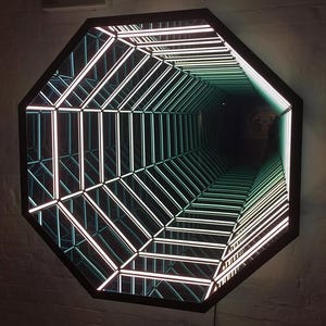 Infinity Mirror Wall Art – LED 3D Infinity Mirror, Modern Geometric Decor, Neon Tesseract, Unique & Colorful Wall Art, Geometric Wall Art