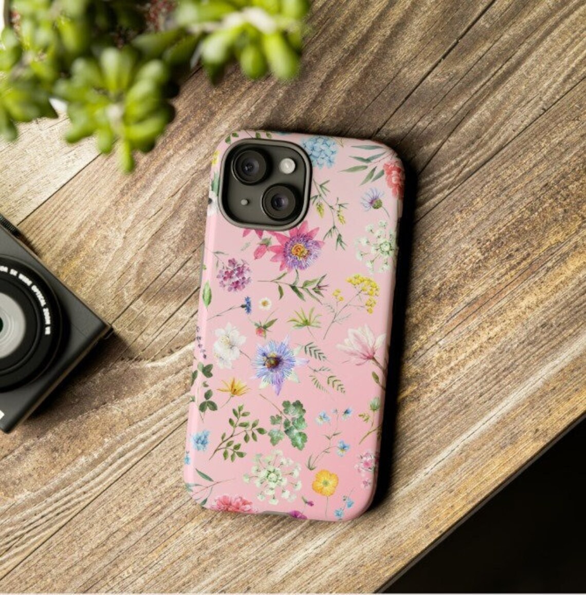 IPhone 15 Hard Case Cute Pink Gradient Floral Etsy
