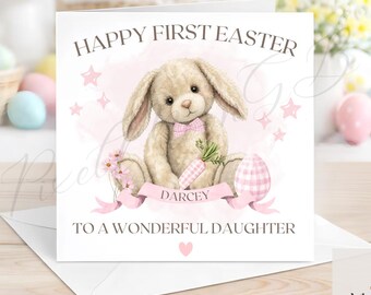 First Easter Daughter, Granddaughter Easter Card, Personalised Card, First Easter, Baby's 1st, Cute Bunny, Neice, Pink Gingham Bunny