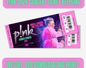 Surprise Pink Summer Carnival 2024 Concert Ticket, Personalised Keepsake tour ticket, Customised P!NK music ticket souvenir, DIGITAL PRINT