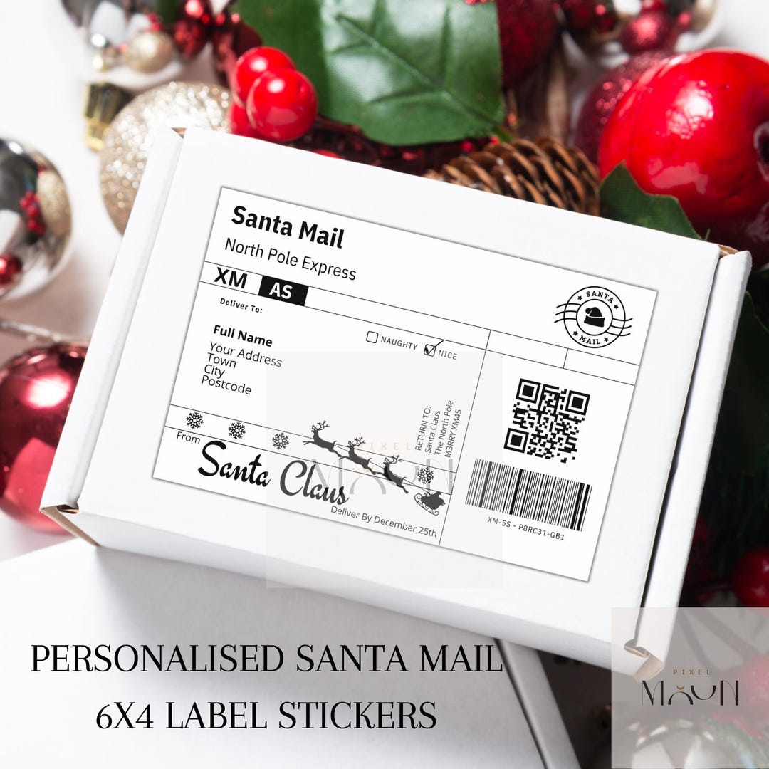 Personalised Santa Mail Label, Father Christmas Postage Sticker, Santa