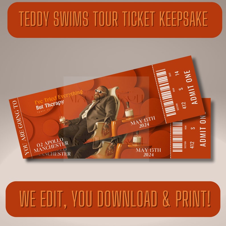 Teddy Swims Surprise Concert Ticket, Personalised Keepsake Tour Ticket