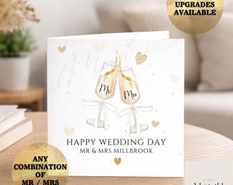 Personalised Champagne Wedding Card, Mr & Mrs, Surname, Date, Newly Weds Card, On Your Wedding Day