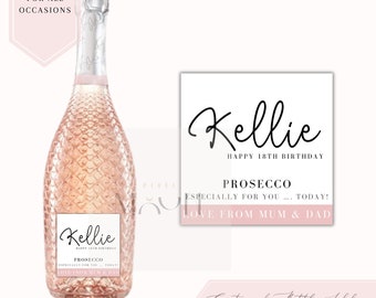Etiqueta personalizada para botella de champán y vino Prosecco, regalo número 18, cumpleaños número 21, regalo de recuerdo de botella de Kylie, etiqueta adhesiva personalizada, rosa
