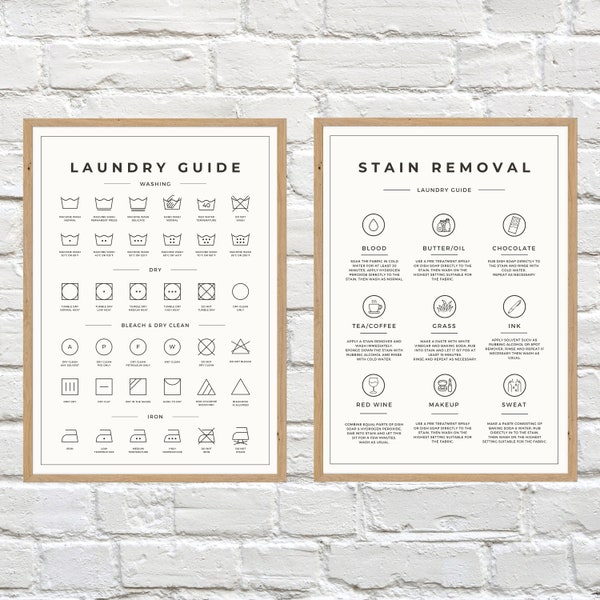 Laundry Room 2 Print Set, Utility Wall Art, Laundry Care Symbols, Minimalist Wash Guide, Stain Removal, Instant Download, Printable Poster