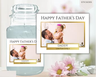 Personalised Photo Candle Label, Father's Day Candle Sticker, Photograph Candle Label, Dad, Daddy, Grandad, DIY Candle Labels, Custom Photo