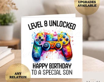 Gamer Birthday Card, Level up, Personalised Gaming Card, Son, Daughter, Grandson