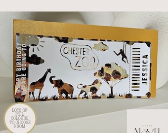 Zoo, Safari, animal Ticket, Foil Keepsake voucher, Gift Reveal, memorabilia Customized Zoo Ticket, Golden Ticket, Personalised Days Out