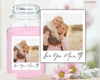 Personalised Polaroid Photo Candle Label, Mother's Day Candle Sticker, Photograph Candle Label, DIY Candle Labels, Custom any wording