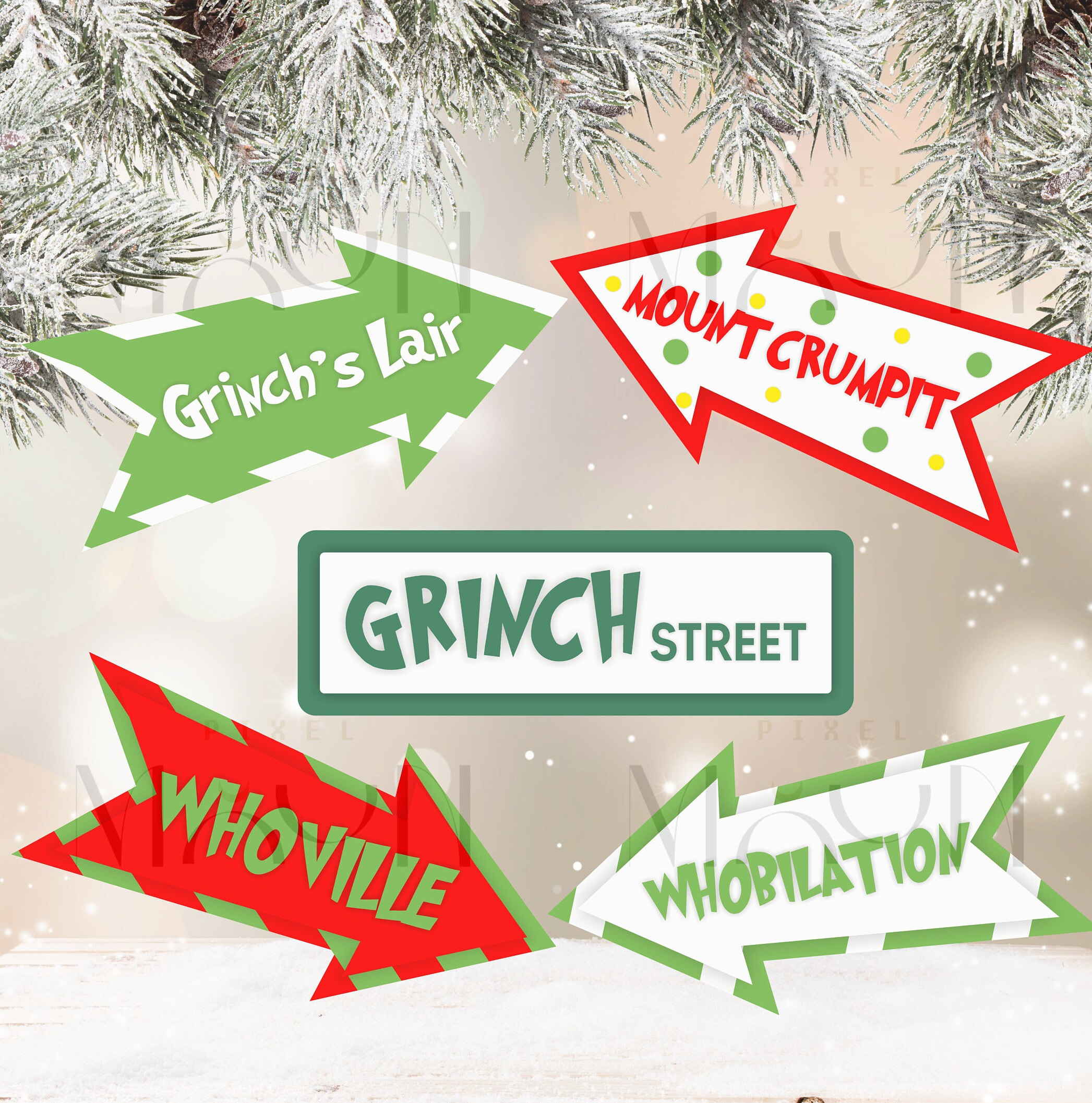 Grinch Arrows, Grinch Tree Decorations, Christmas Sign Decorations ...