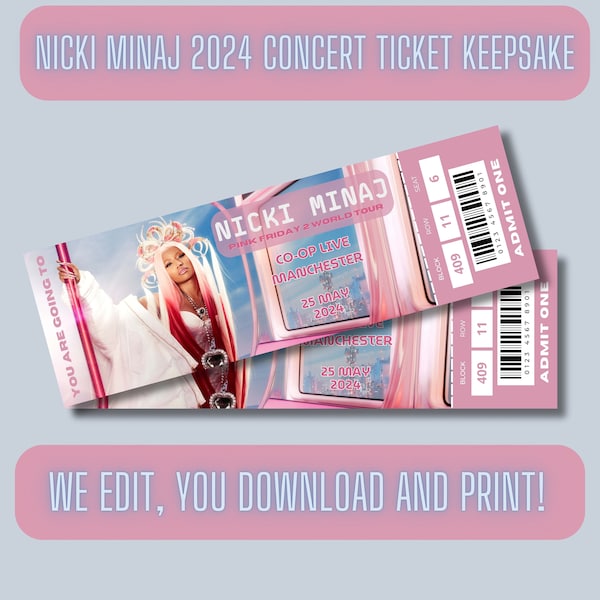 Nicki Minaj Surprise Konzertkarte, Pink Friday 2 Tour 2024 Personalisierte Andenken Tour Ticket, personalisiertes Musik Souvenir, DIGITAL PRINT