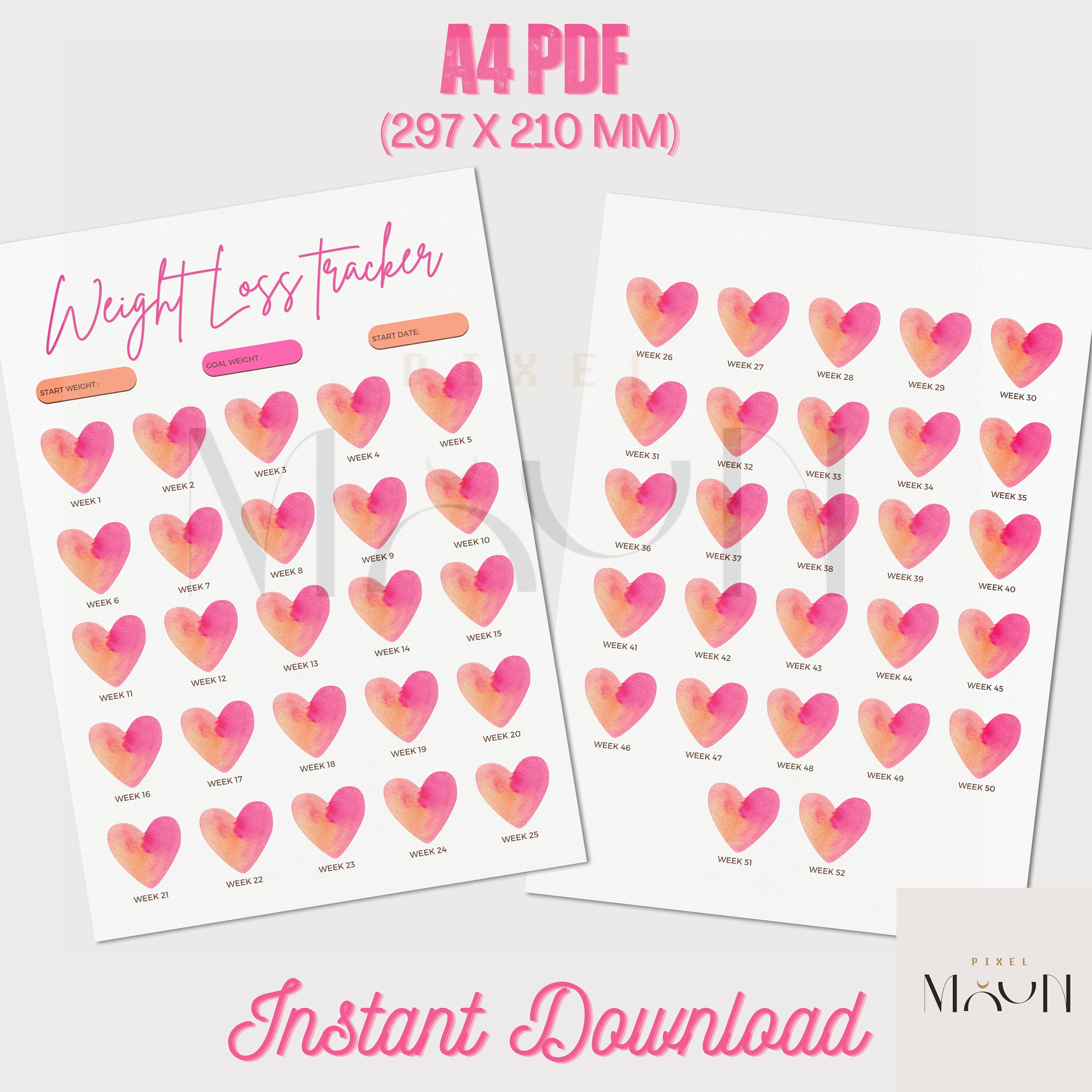 Weight Loss Tracker Printable, Weekly Weight Chart, Weight Planner Weigh In, Fitness Planner ...