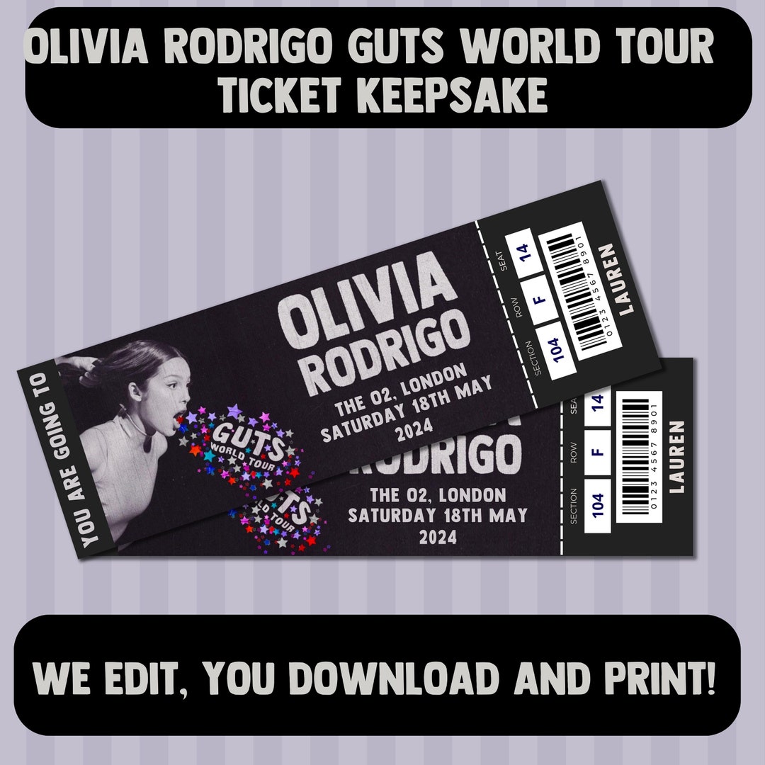 Olivia Rodrigo Guts Tour Surprise Concert Ticket, Rodrigo Merch, Keepsake Tour Ticket Souvenir