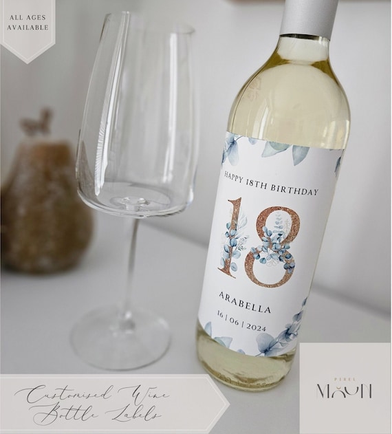 Personalised wine bottle label sticker 18th birthday gift eighteenth customised