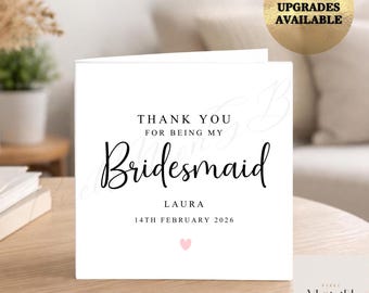Personalised Bridesmaid Thank You Card, Wedding Role Card, Maid of Honour Gift, BestMan