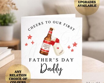 Personalised First Father's Day card, baby boy or girl, Cheers to our 1st Fathers day daddy