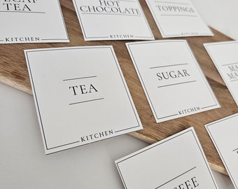 Organization Labels, Personalised Jar Labels, Water Resistant Sticker Label, minimalist Kitchen Pantry Labels, Tea Coffee Sugar, For Jars