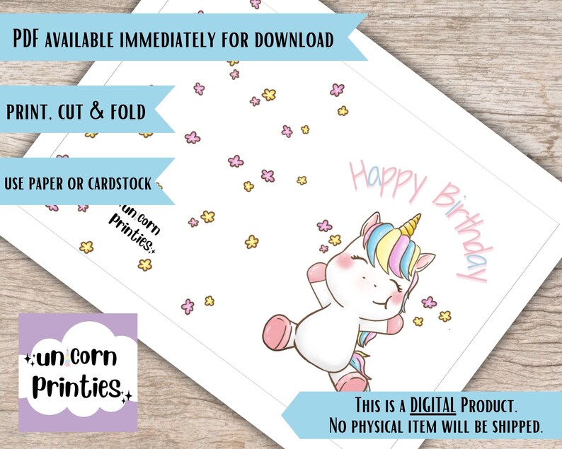 Printable Unicorn Birthday Card - Il 794xN.5419638331 Qt73 