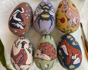 Hand Painted Easter Eggs British Wildlife Wild Flowers and Plants, Decorated Eggs, Hanging Eggs, British Artist, Handmade, Celebration