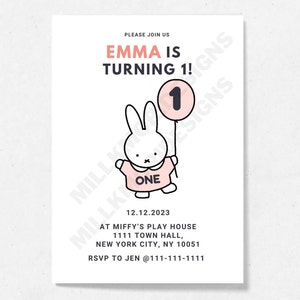 Pink Bunny Party Invitation Editable Digital Template Printable