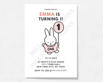 Pink Bunny Party Invitation Editable Digital Template Printable