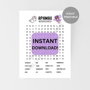 Aphmau Meemeow Wordsearch activiteit afdrukbaar / digitale printables / feestactiviteiten / leuk werkblad / kinderactiviteit / puzzelspel