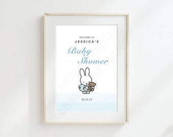 Blue Bunny Babyshower Party Willkommensschild - Bearbeitbare digitale Canva-Vorlage - Sofort-Download