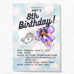 Aphmau Meemeow Party Invitation - Editable Digital Template - Instant Download