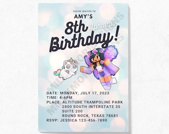 Aphmau Meemeow Party Invitation - Editable Digital Template - Instant Download