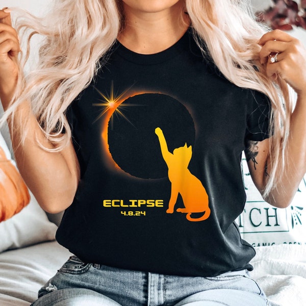 Cat Solar Eclipse Shirt, April 8 2024, Total Solar Eclipse Watching Tee, Solar Eclipse Souvenir Gift, Feline Lover, Family Astronomy Gift