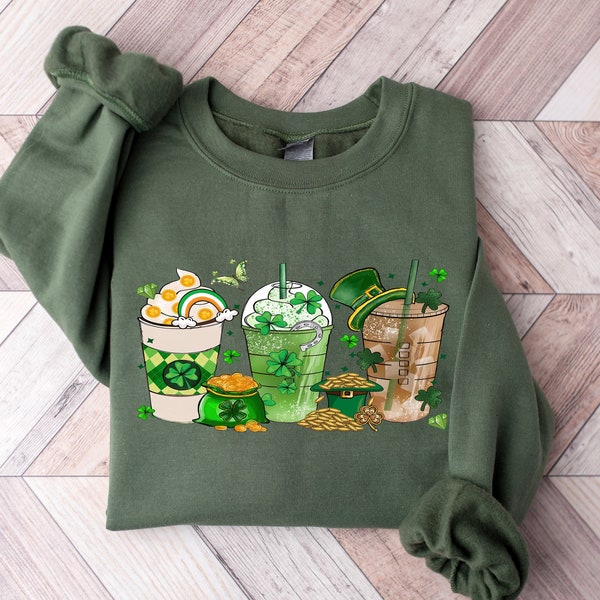 St Patrick's Day Coffee Sweatshirt, Lucky Latte Shirt, Womens St Patricks Day Sweater, Shamrock Shirt, St Patrick's Day Gifts, St Pattys Day