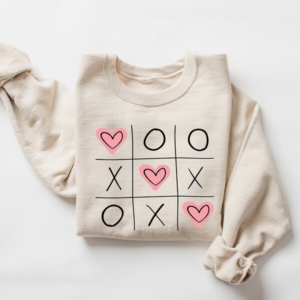 Valentine Sweatshirt XOXO Tic Tac Toe Valentines Shirts for Women Love Hearts Cute Crewneck Pullover Women Shirt Gift For Her Wife GF UNISEX