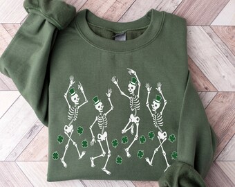St Patricks Day Skeleton Sweatshirt, Dancing Skeletons Shirt, Irish Sweater, St Paddys Day Shirt, Slainte Sweatshirt, Shamrock Shirt, Lucky
