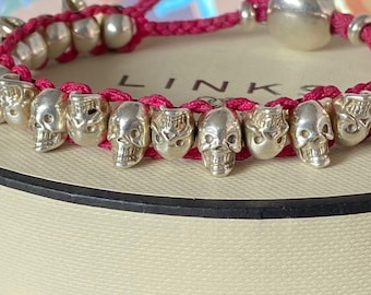Links of London Sterling Silver Skull Black Friendship Bracelet