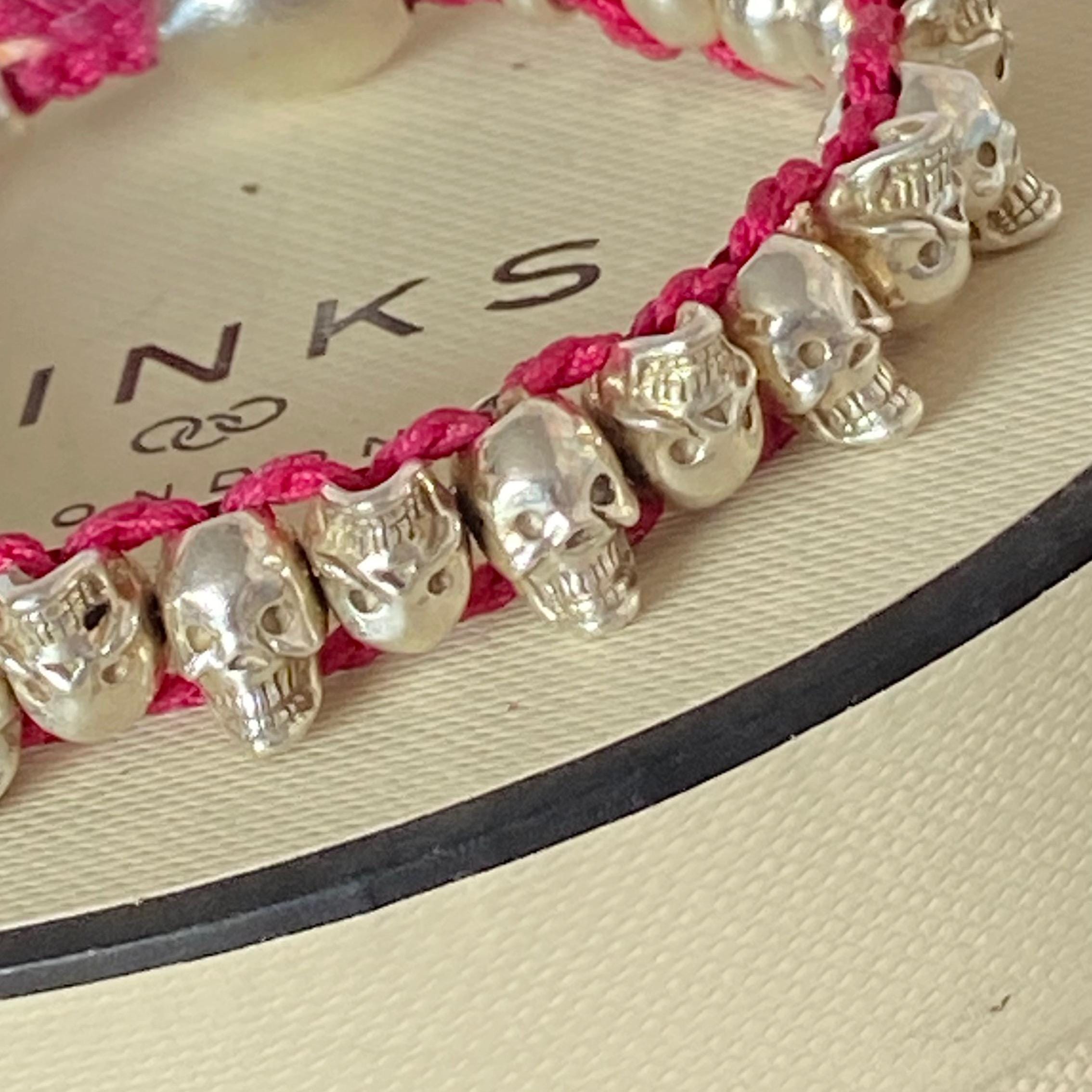 Bracelet Links Of London - Crâne (Skull) En Argent 925 - Cordon Bleu - Modèle Homme/Femme - Occasion